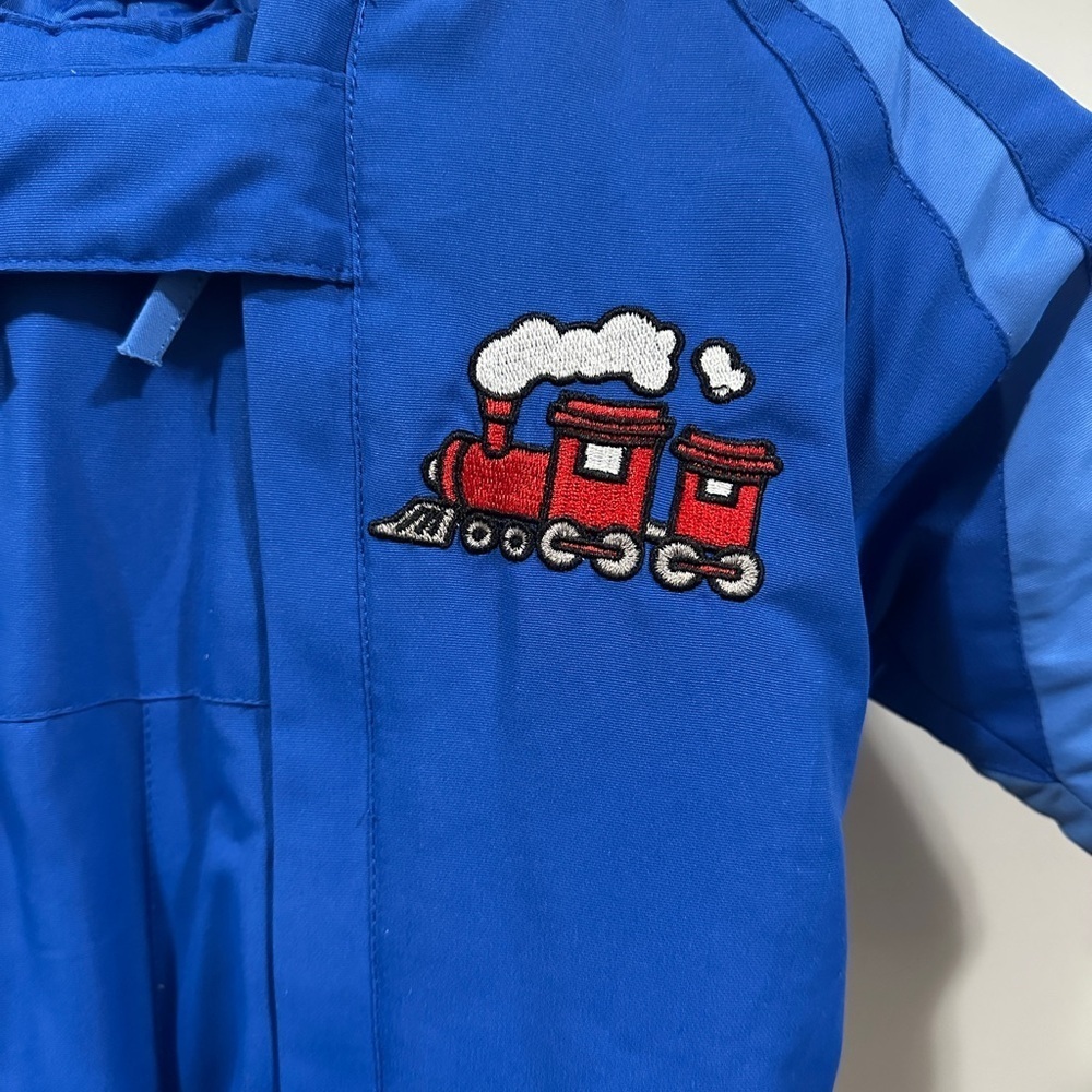 Mossi Vintage Toddler One Piece Snow Suit Blue Train Dual Zipper Size 18 months - Picture 5 of 11